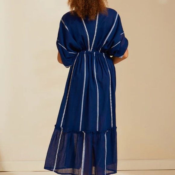 NWT Lemlem Leila Plunge Dress in Nunu Navy, Size Medium - Picture 3 of 9